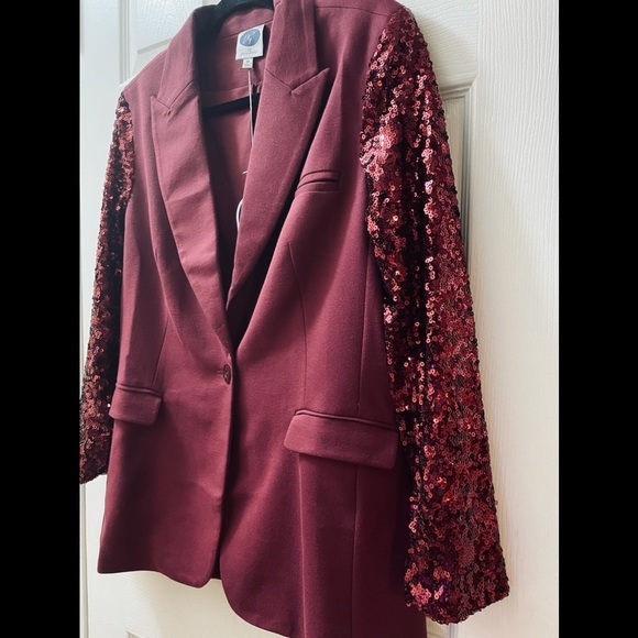 DG2 by Diane Gilman Size Medium Maroon Burgundy Women's Sequins Party Blazer - Picture 2 of 7